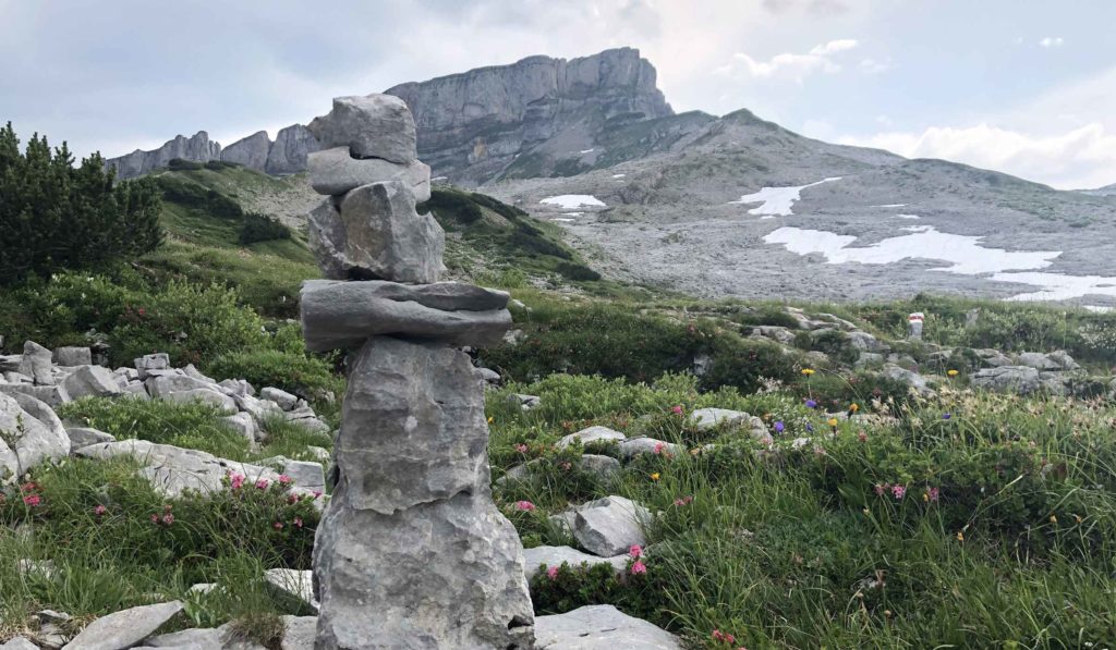 Grenzgänger Wanderung, Blick zum Hohen Ifen vom Gottesacker aus